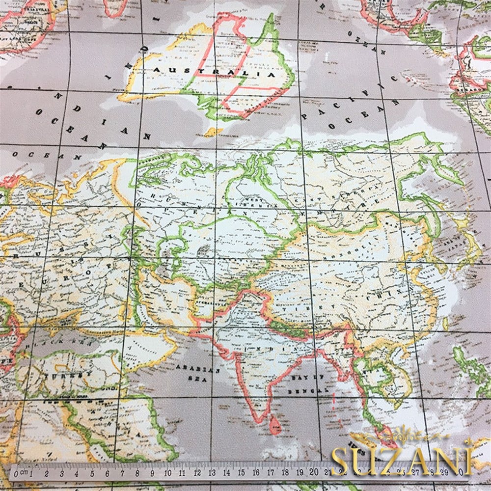 Bej Zemin Dünya Haritası Kumaş