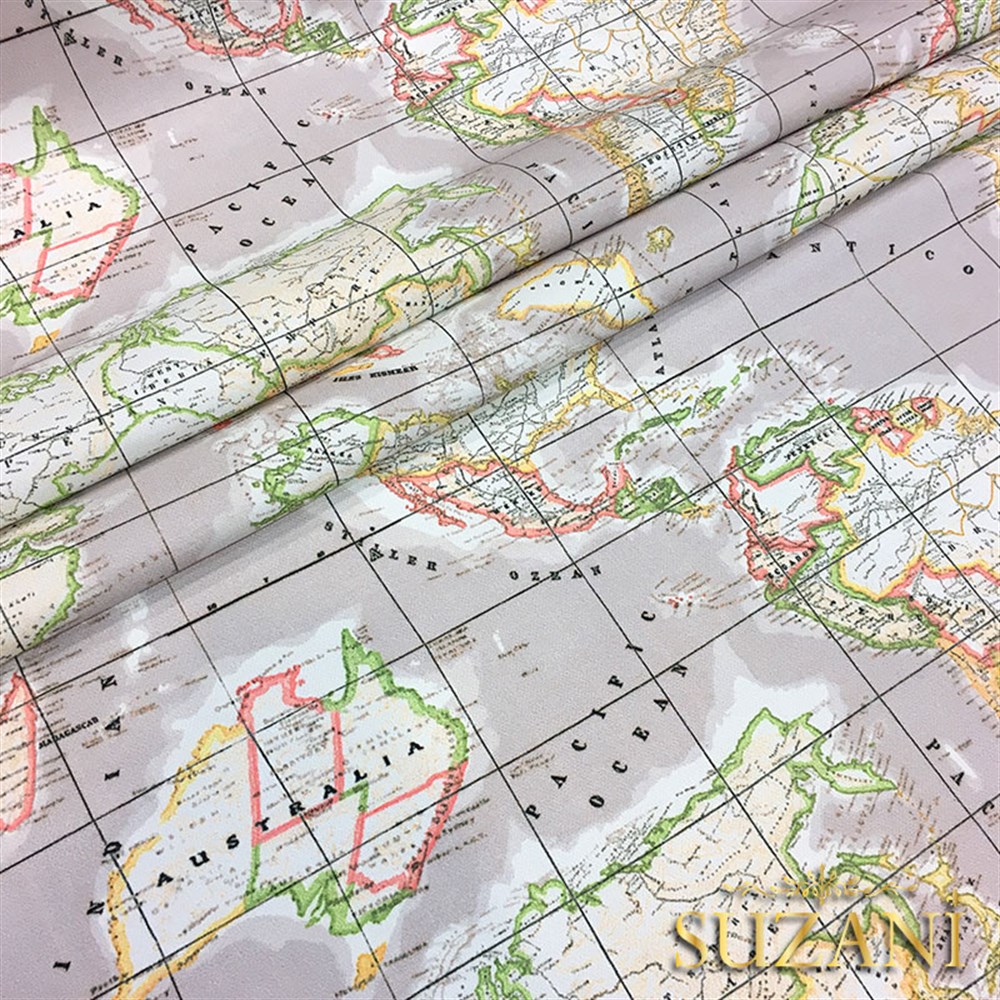 Bej Zemin Dünya Haritası Kumaş