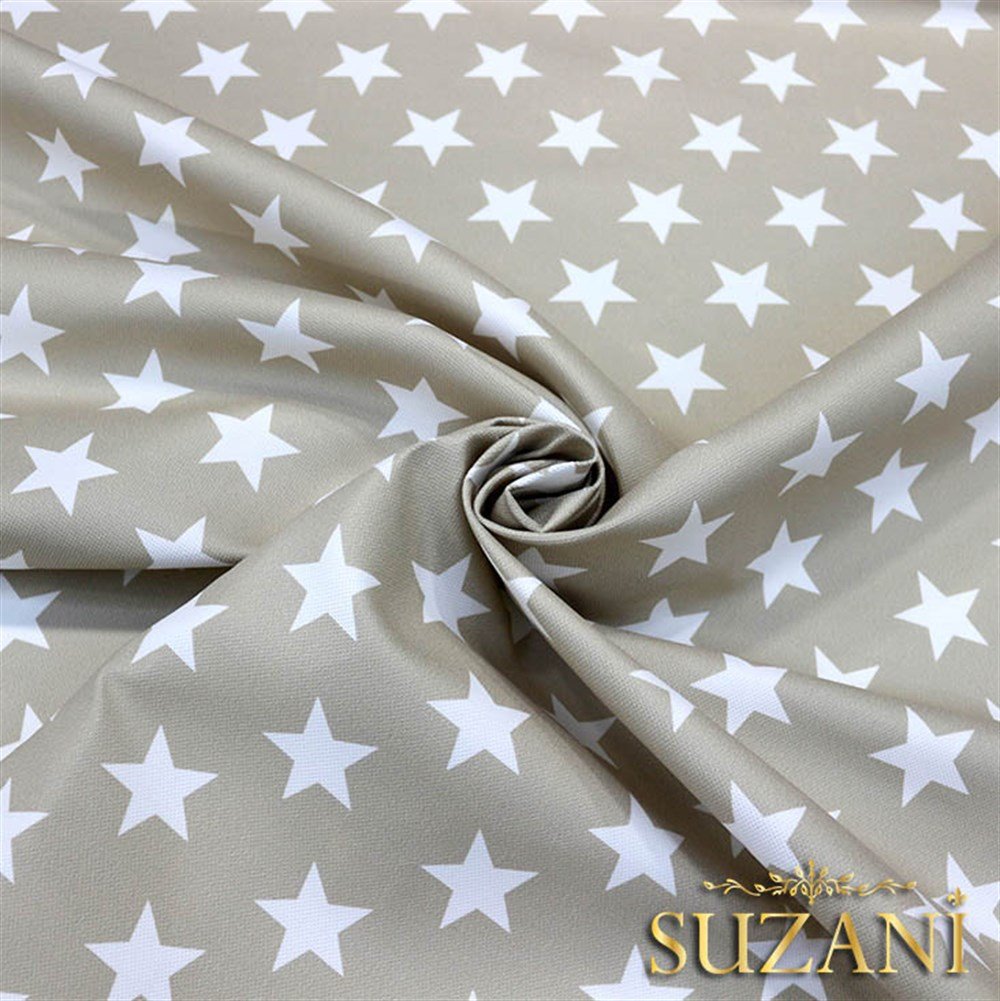 Bej Zemin Düz Yıldızlı Kumaş
