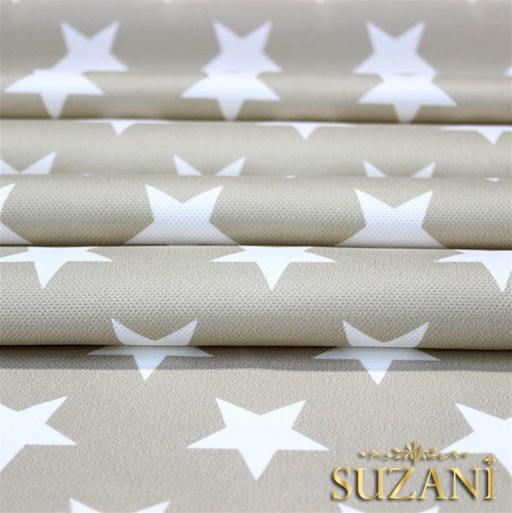 Bej Zemin Düz Yıldızlı Kumaş