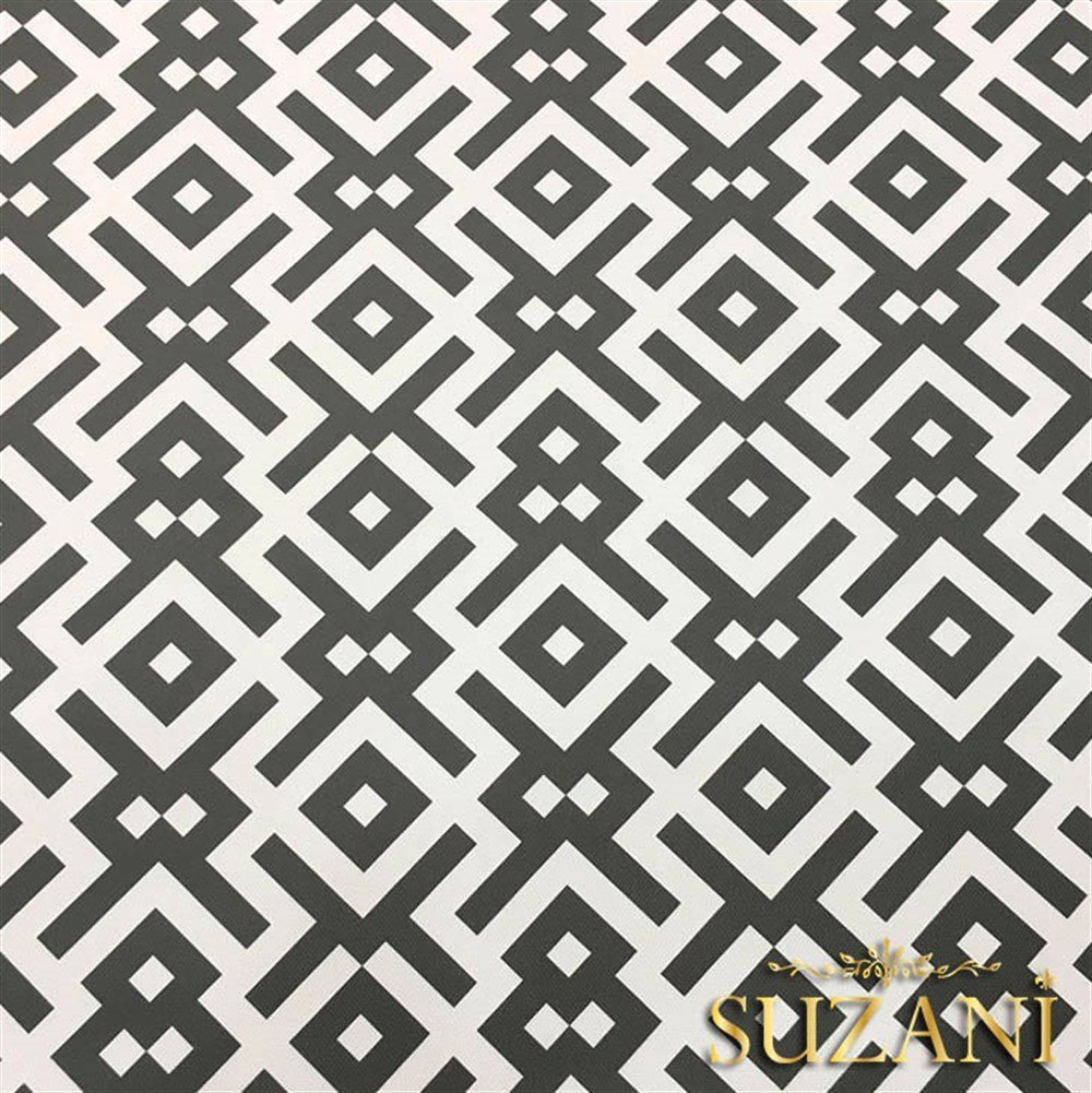 Beyaz Gri Geometrik Kumaş