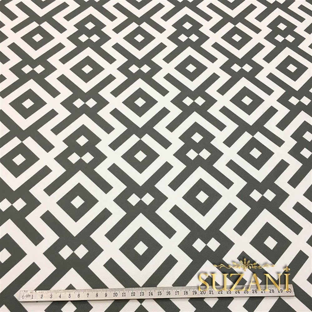 Beyaz Gri Geometrik Kumaş