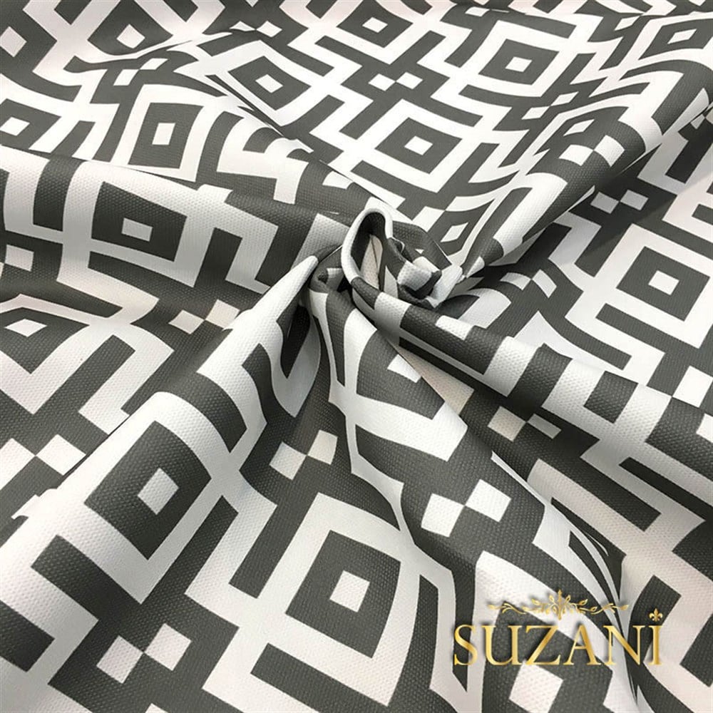 Beyaz Gri Geometrik Kumaş