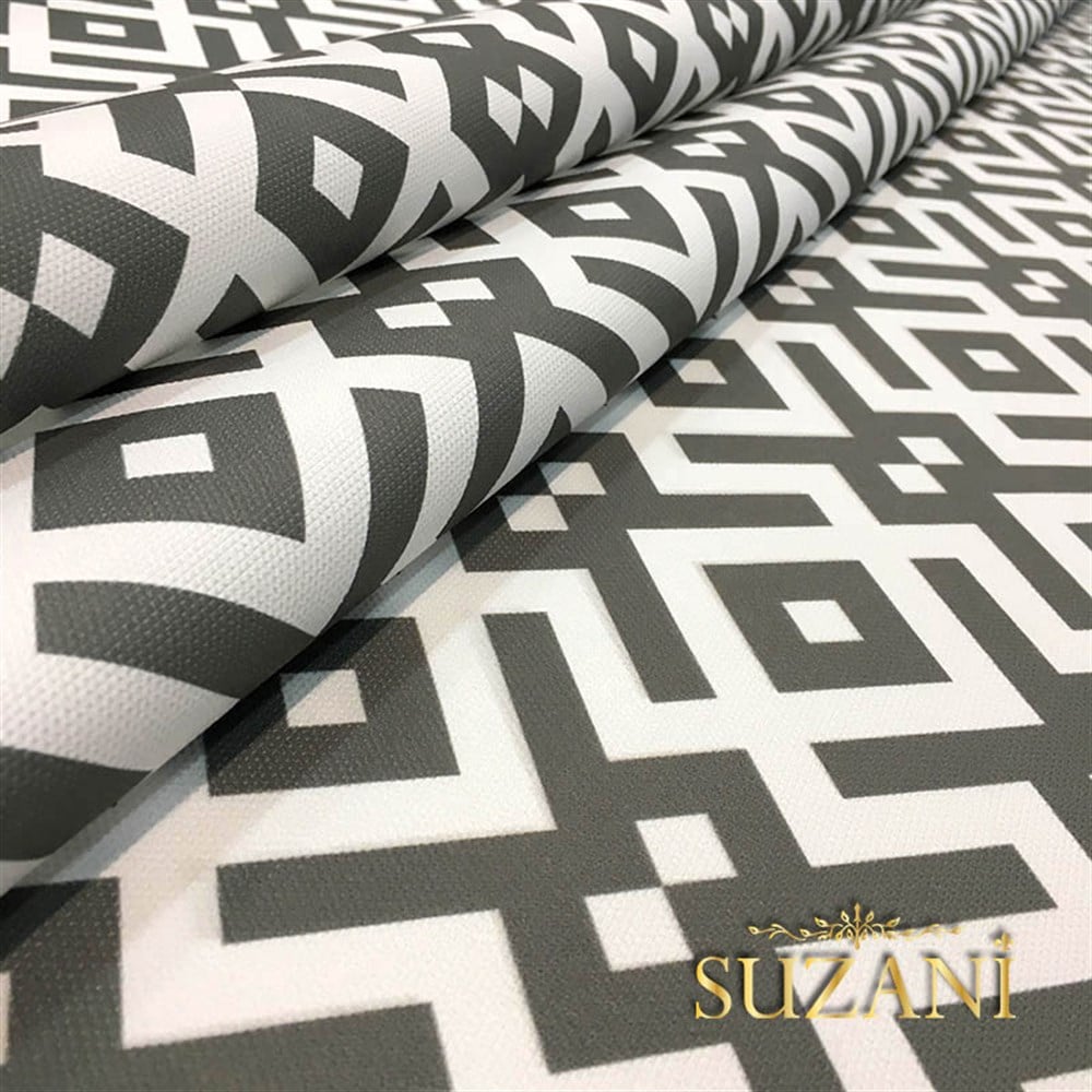 Beyaz Gri Geometrik Kumaş