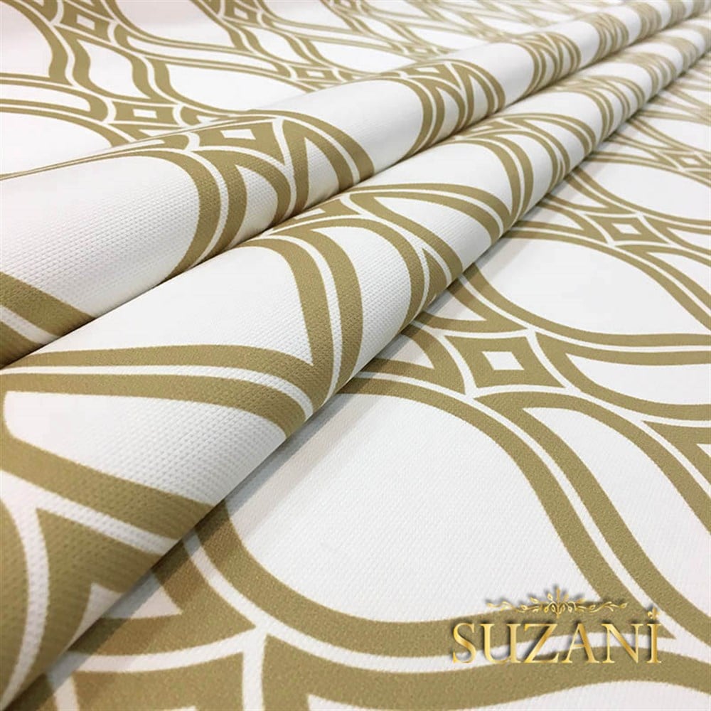 Beyaz Kahve Arabesk Desenli Kumaş