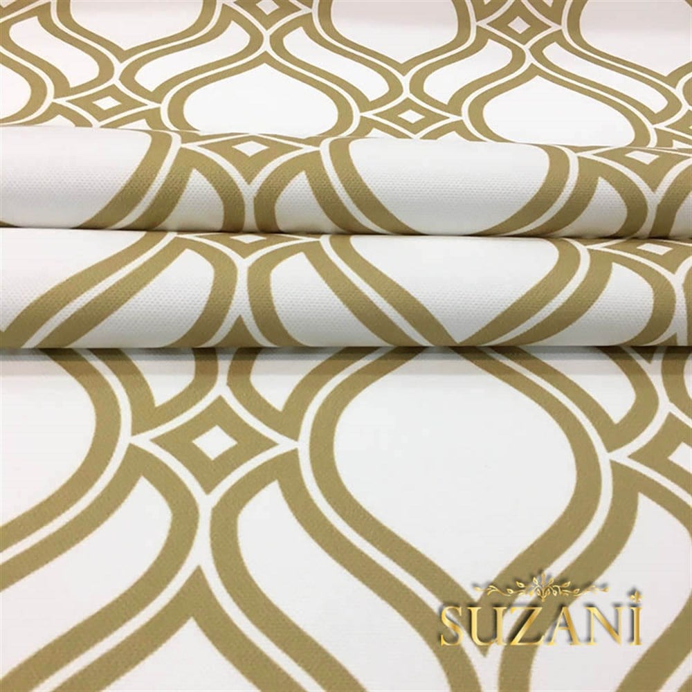 Beyaz Kahve Arabesk Desenli Kumaş