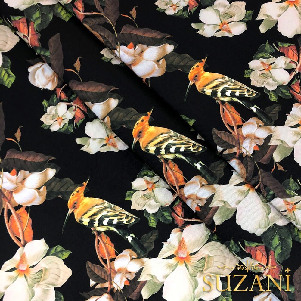 Beyaz Magnolia Desenli Dijital Baskılı Kumaş