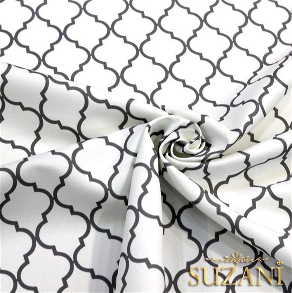 Beyaz Üzeri Gri Moroccan Desenli Kumaş