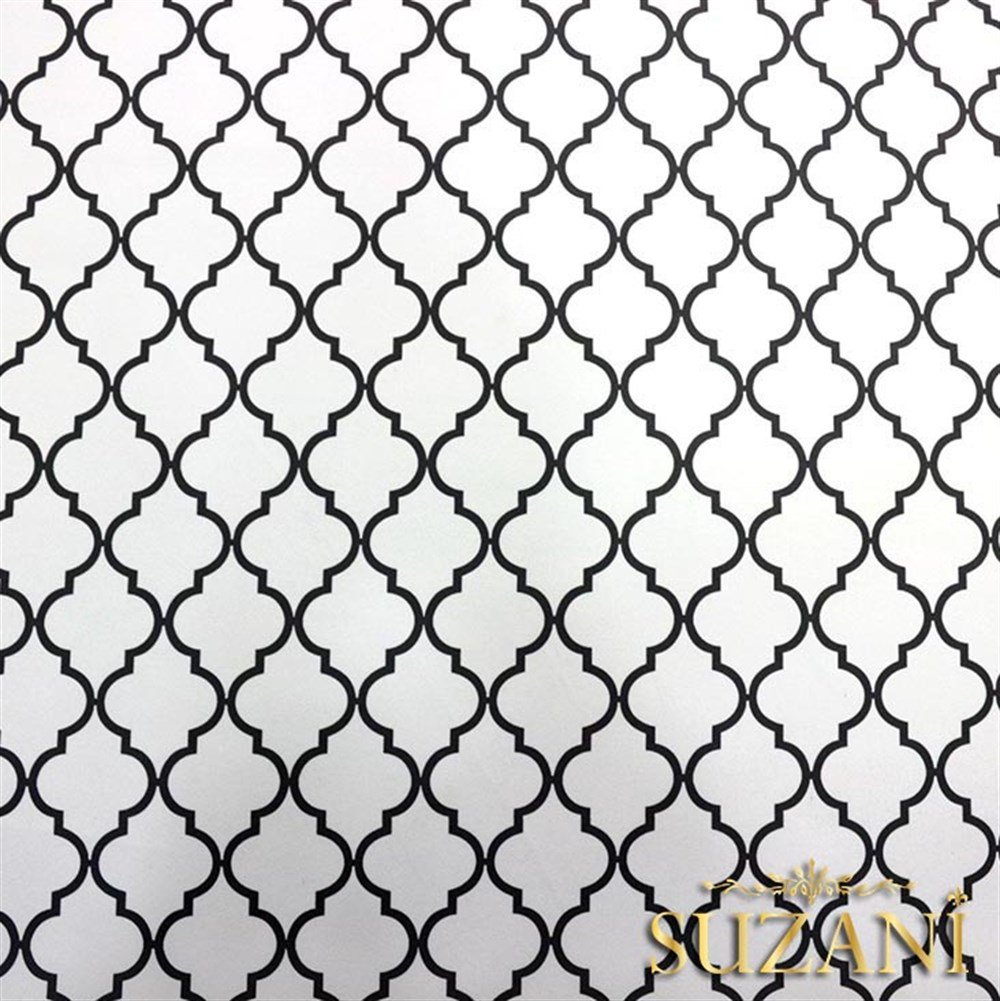 Beyaz Üzeri Gri Moroccan Desenli Kumaş