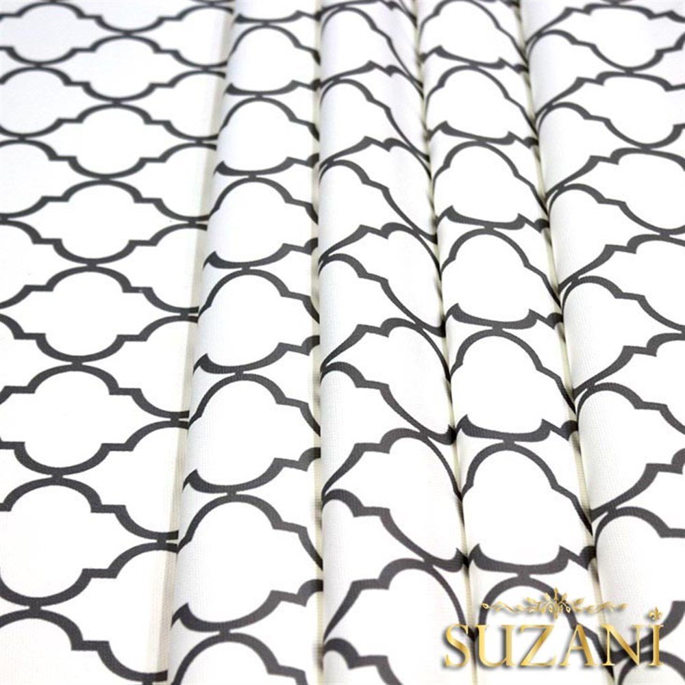 Beyaz Üzeri Gri Moroccan Desenli Kumaş