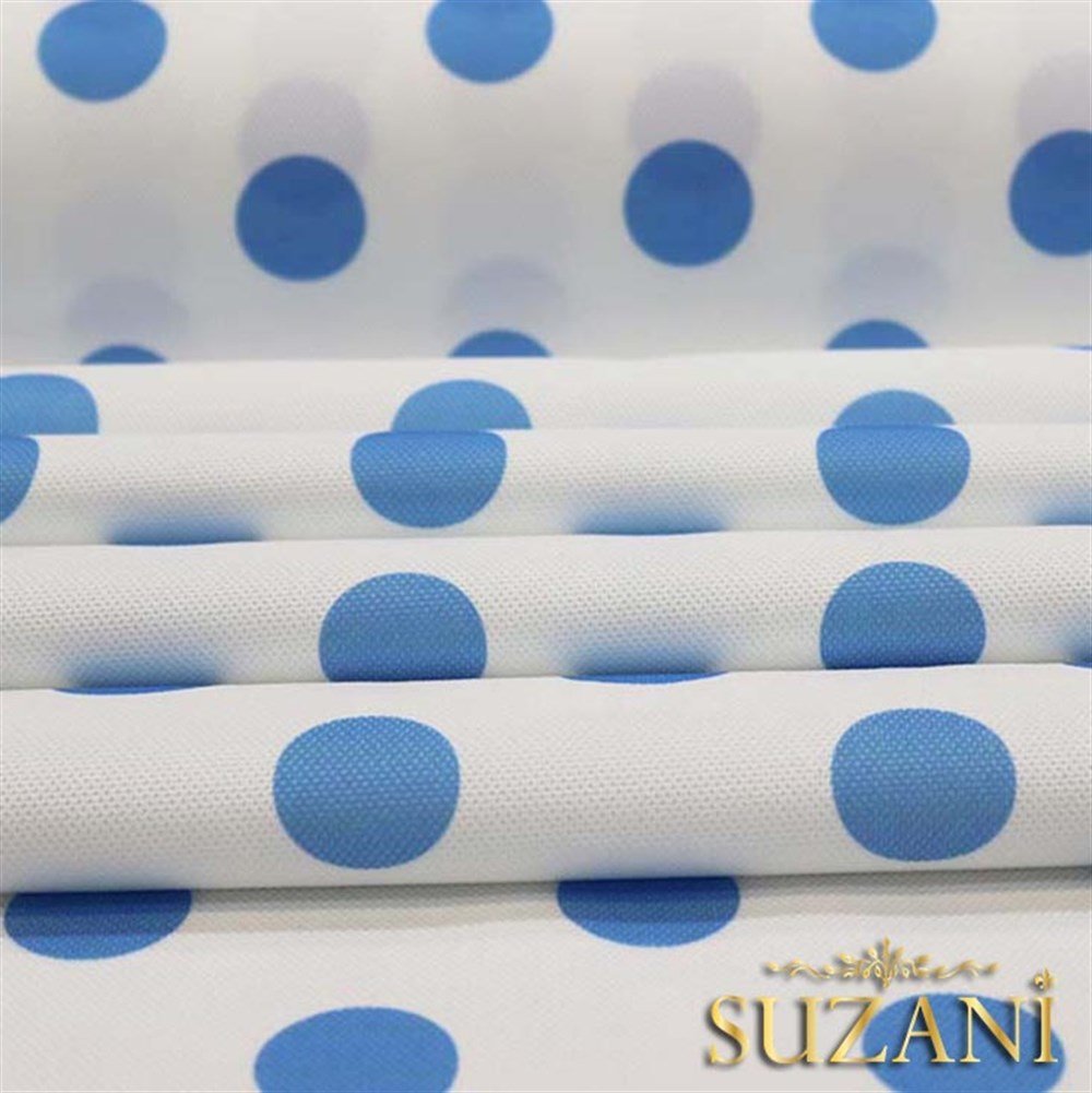 Beyaz Üzeri Mavi Büyük Puanlı Kumaş
