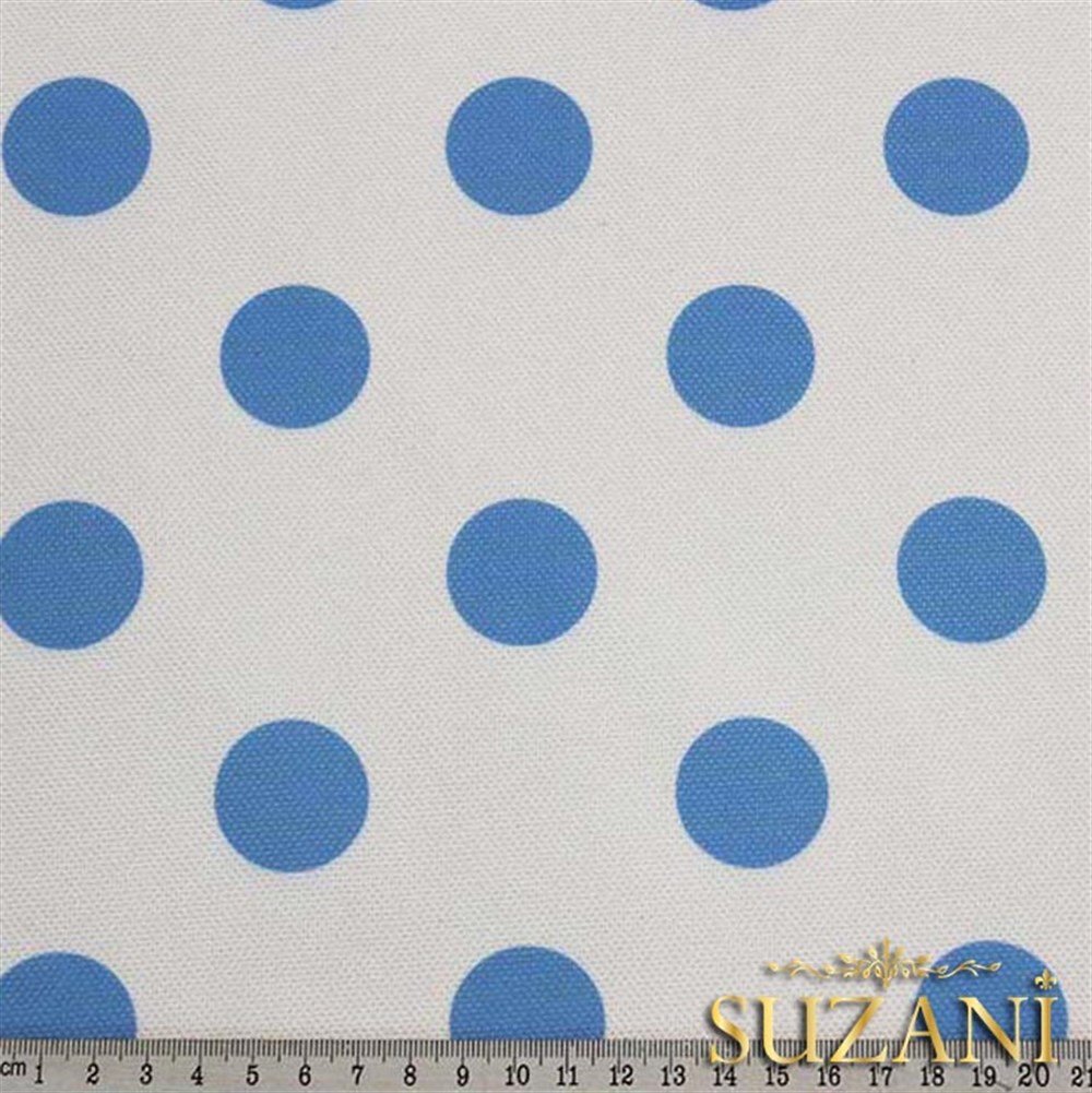 Beyaz Üzeri Mavi Büyük Puanlı Kumaş