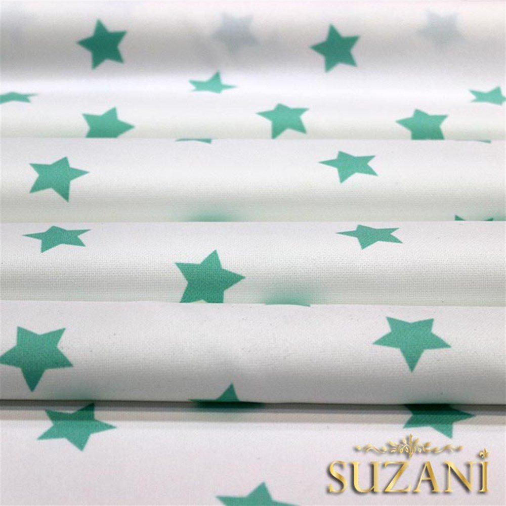 Beyaz Üzeri Mint Yıldızlı Kumaş