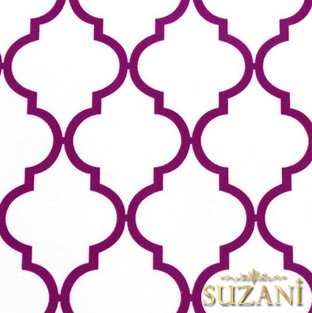 Beyaz Üzeri Mor Moroccan Desenli Kumaş