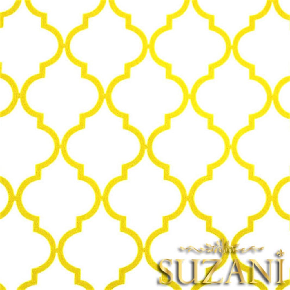 Beyaz Üzeri Sarı Moroccan Desenli Kumaş