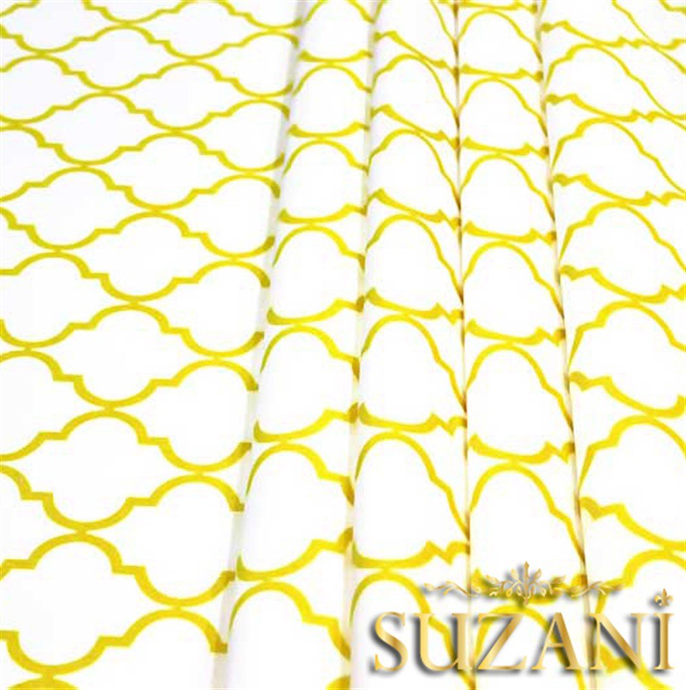 Beyaz Üzeri Sarı Moroccan Desenli Kumaş