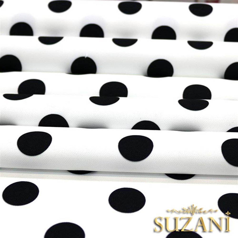 Beyaz Üzeri Siyah Büyük Puanlı Kumaş