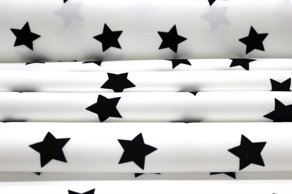 Beyaz Üzeri Siyah Dağınık Yıldızlı Kumaş