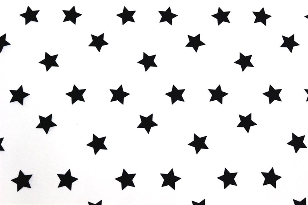 Beyaz Üzeri Siyah Dağınık Yıldızlı Kumaş