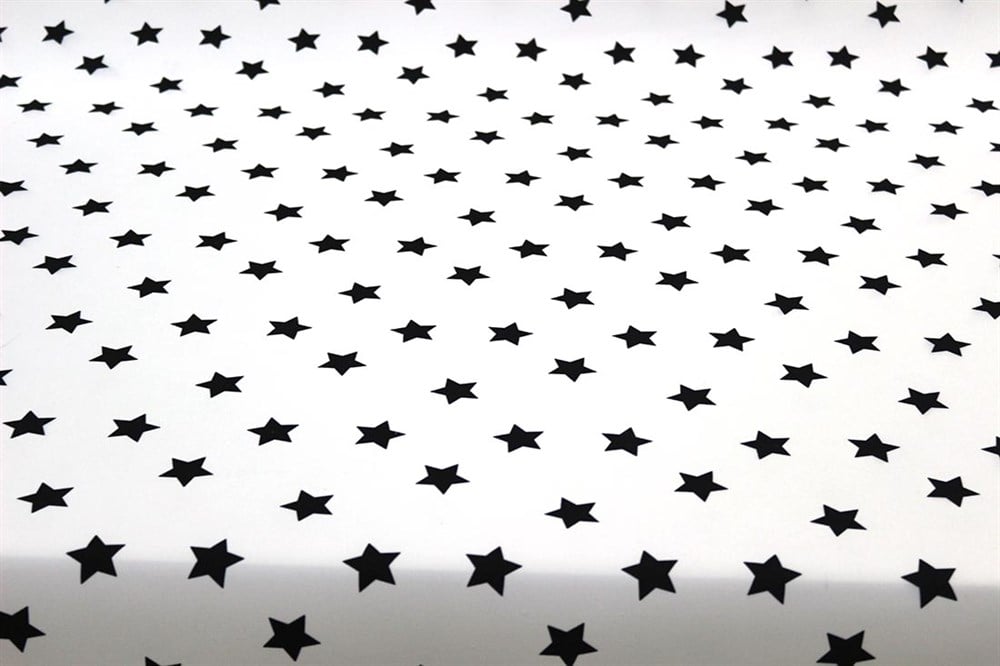 Beyaz Üzeri Siyah Dağınık Yıldızlı Kumaş