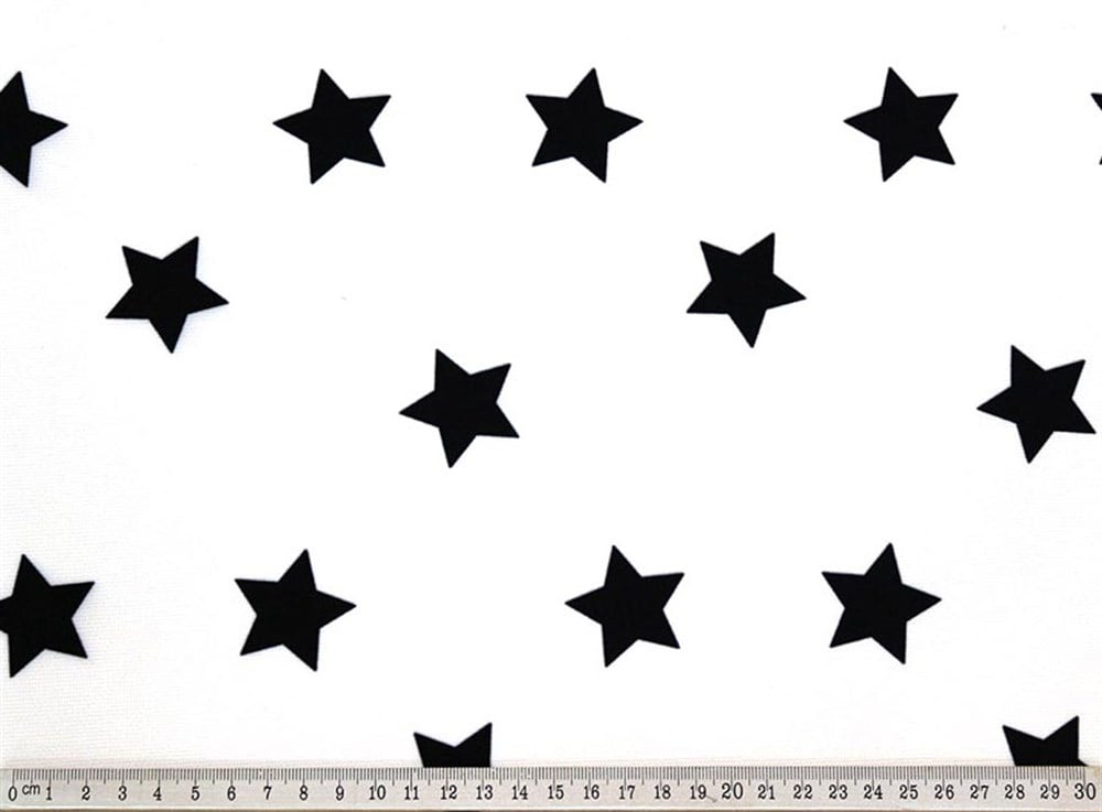 Beyaz Üzeri Siyah Dağınık Yıldızlı Kumaş