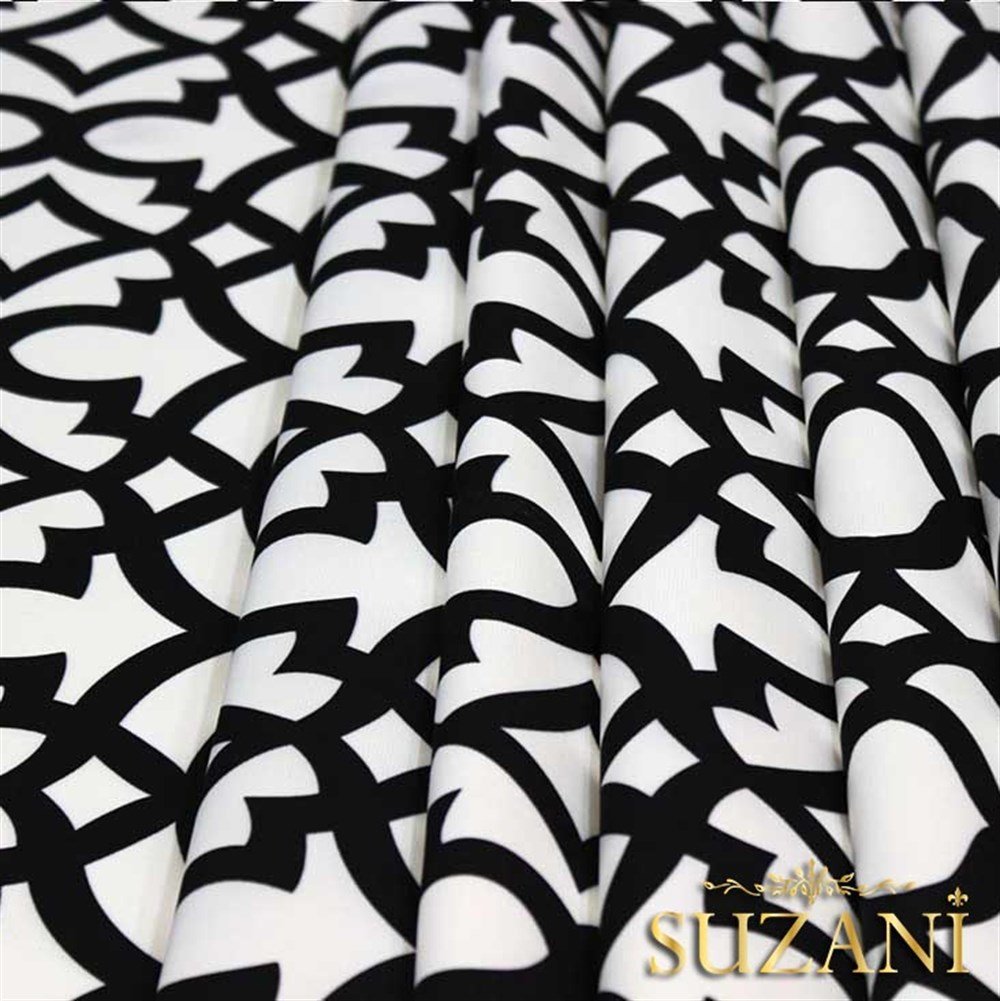 Beyaz Üzeri Siyah Ottoman Desenli Kumaş