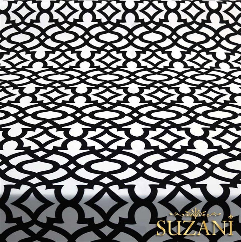 Beyaz Üzeri Siyah Ottoman Desenli Kumaş