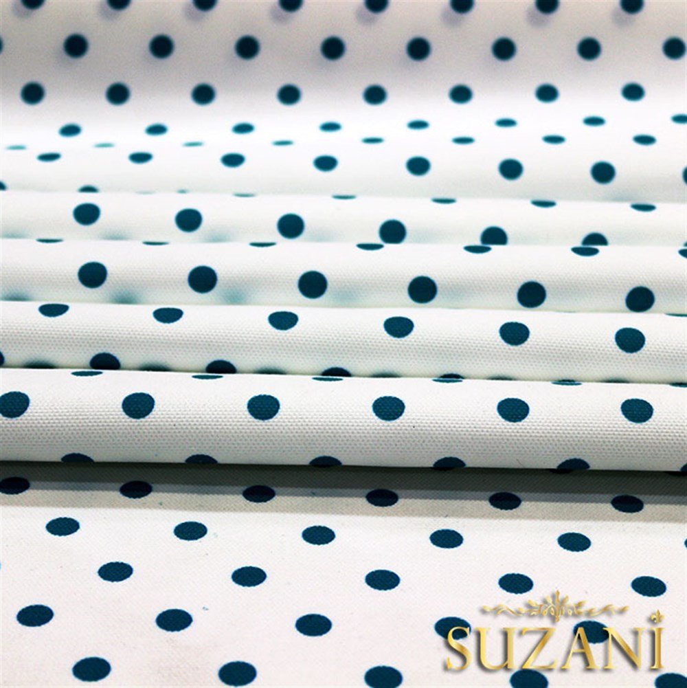 Beyaz Üzeri Turkuaz Küçük Puanlı Kumaş
