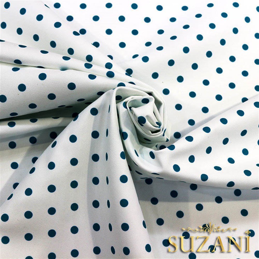 Beyaz Üzeri Turkuaz Küçük Puanlı Kumaş