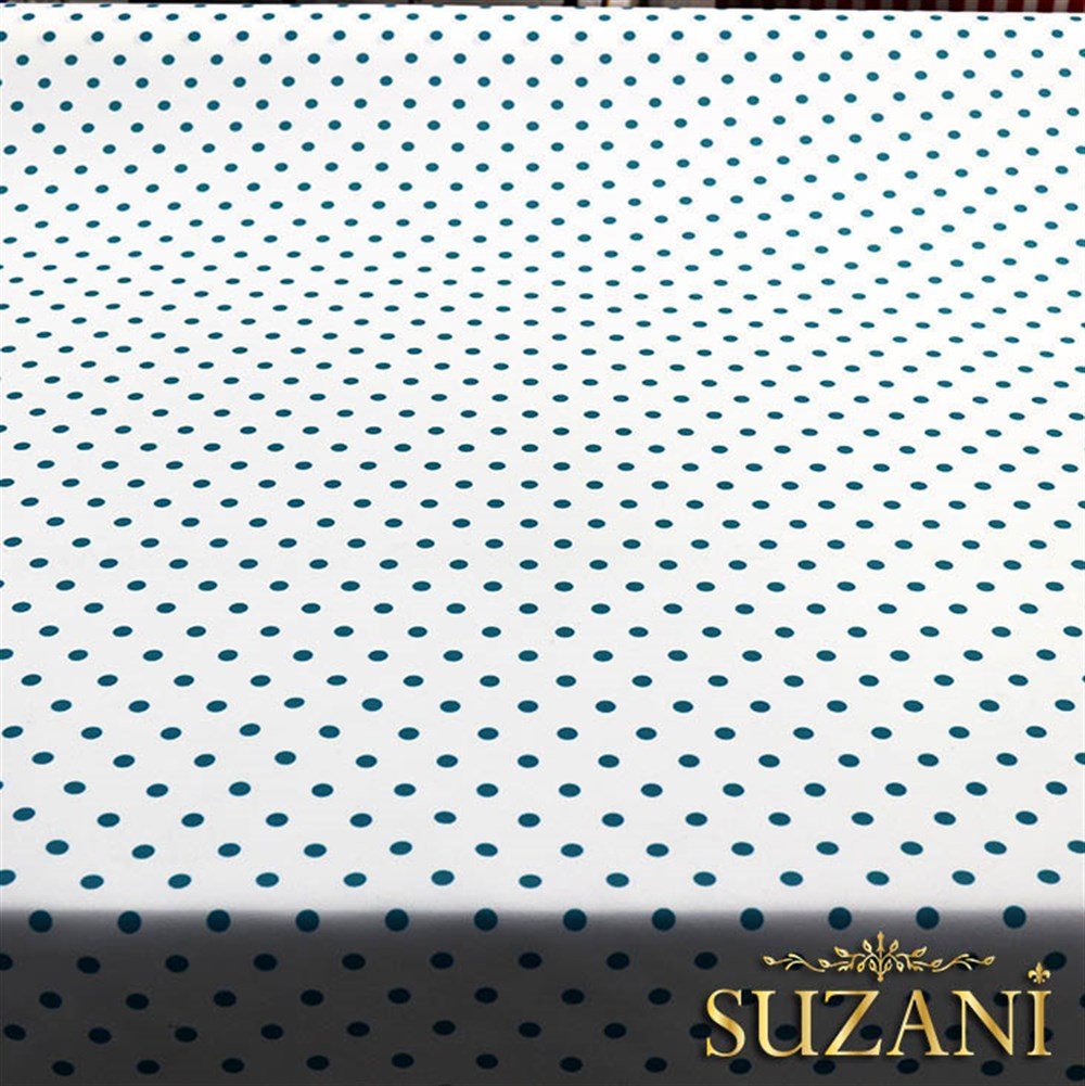 Beyaz Üzeri Turkuaz Küçük Puanlı Kumaş