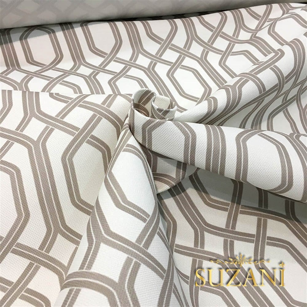 Beyaz Zemin Bej Rengi Örgü Desenli Kumaş