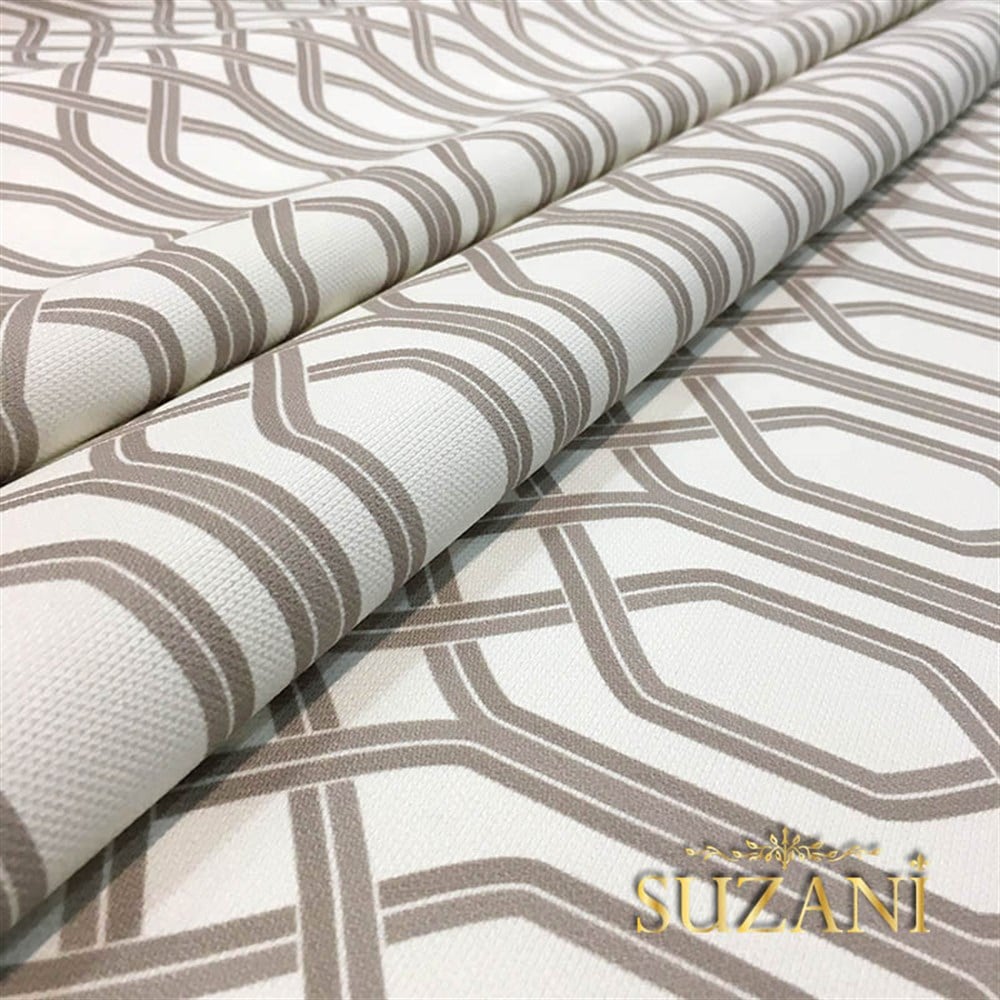 Beyaz Zemin Bej Rengi Örgü Desenli Kumaş