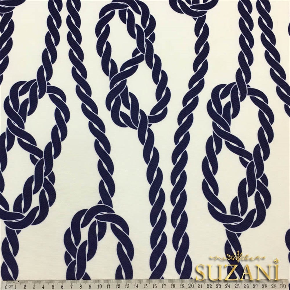 Beyaz Zemin Gemici Düğümü Desenli Kumaş