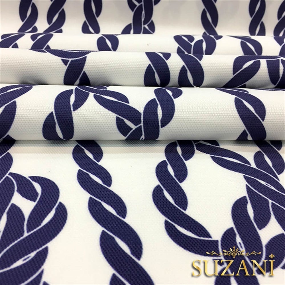 Beyaz Zemin Gemici Düğümü Desenli Kumaş