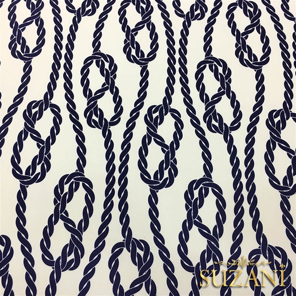 Beyaz Zemin Gemici Düğümü Desenli Kumaş