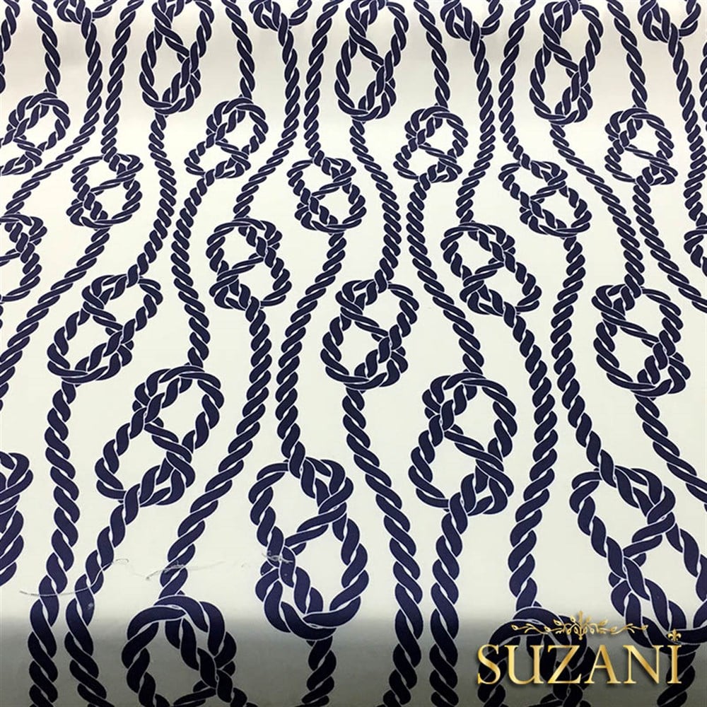 Beyaz Zemin Gemici Düğümü Desenli Kumaş