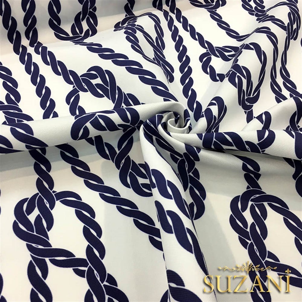 Beyaz Zemin Gemici Düğümü Desenli Kumaş