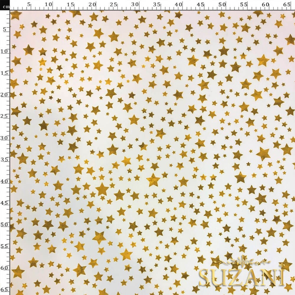 Beyaz Zemin Gold Yıldız Desenli Dijital Baskılı Kumaş