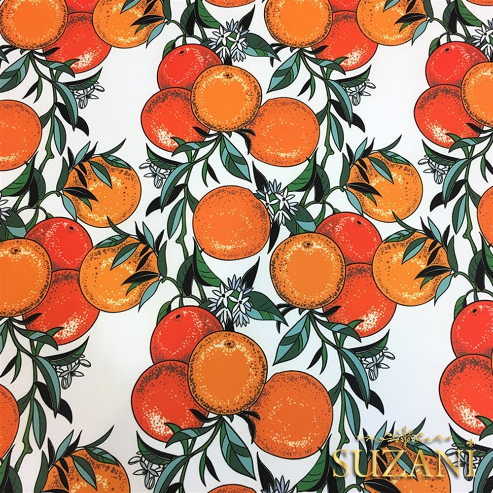 Beyaz Zemin Greyfurt Desenli Kumaş