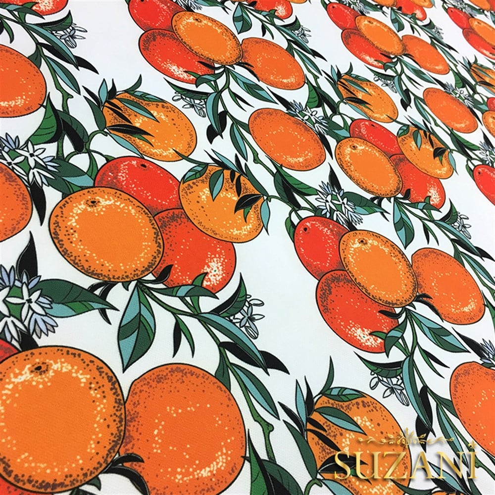 Beyaz Zemin Greyfurt Desenli Kumaş