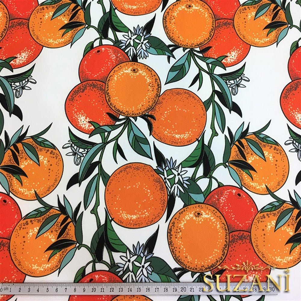 Beyaz Zemin Greyfurt Desenli Kumaş