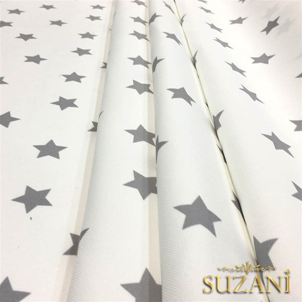 Beyaz Zemin Gri Dağınık Yıldız Döşemelik Kumaş