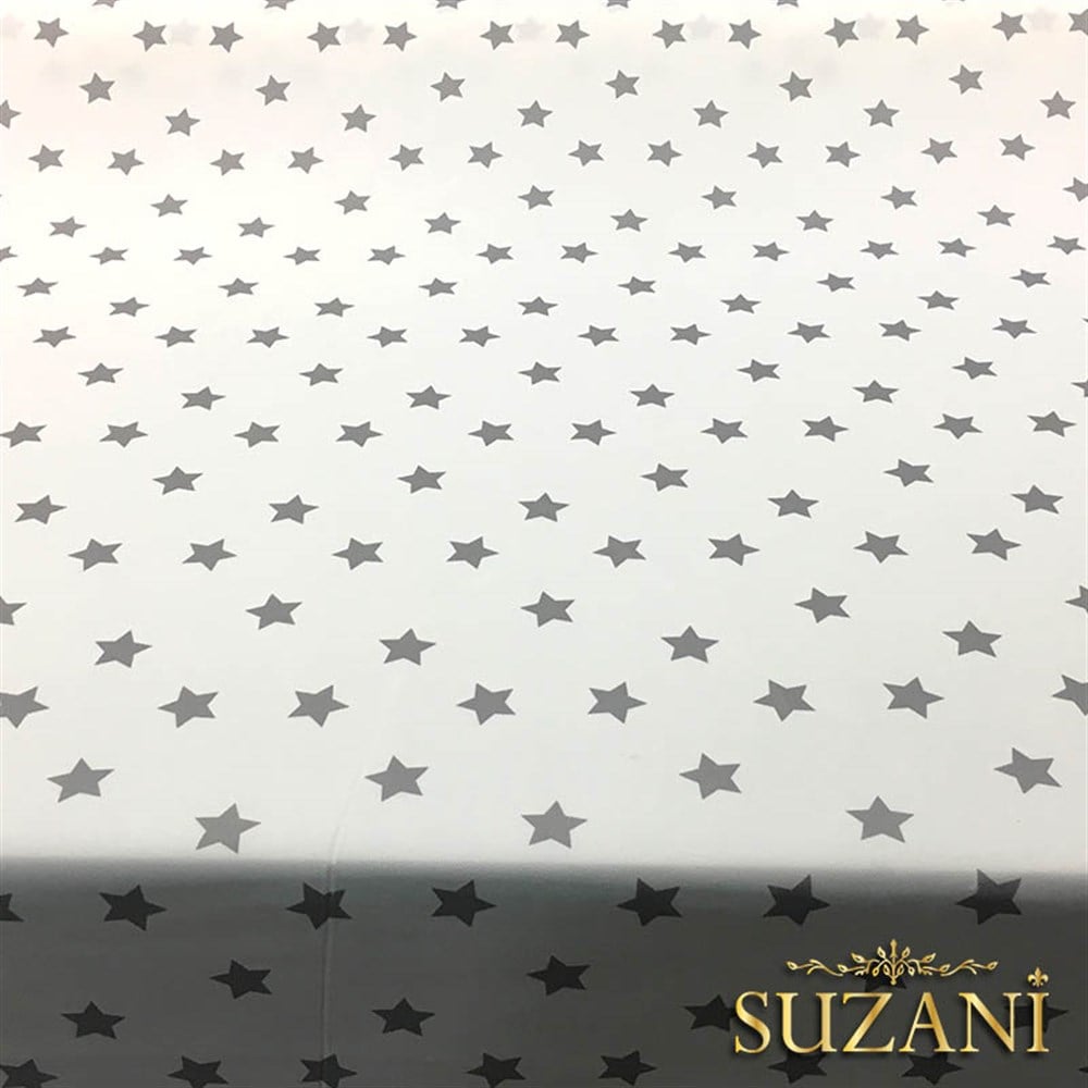 Beyaz Zemin Gri Dağınık Yıldız Döşemelik Kumaş