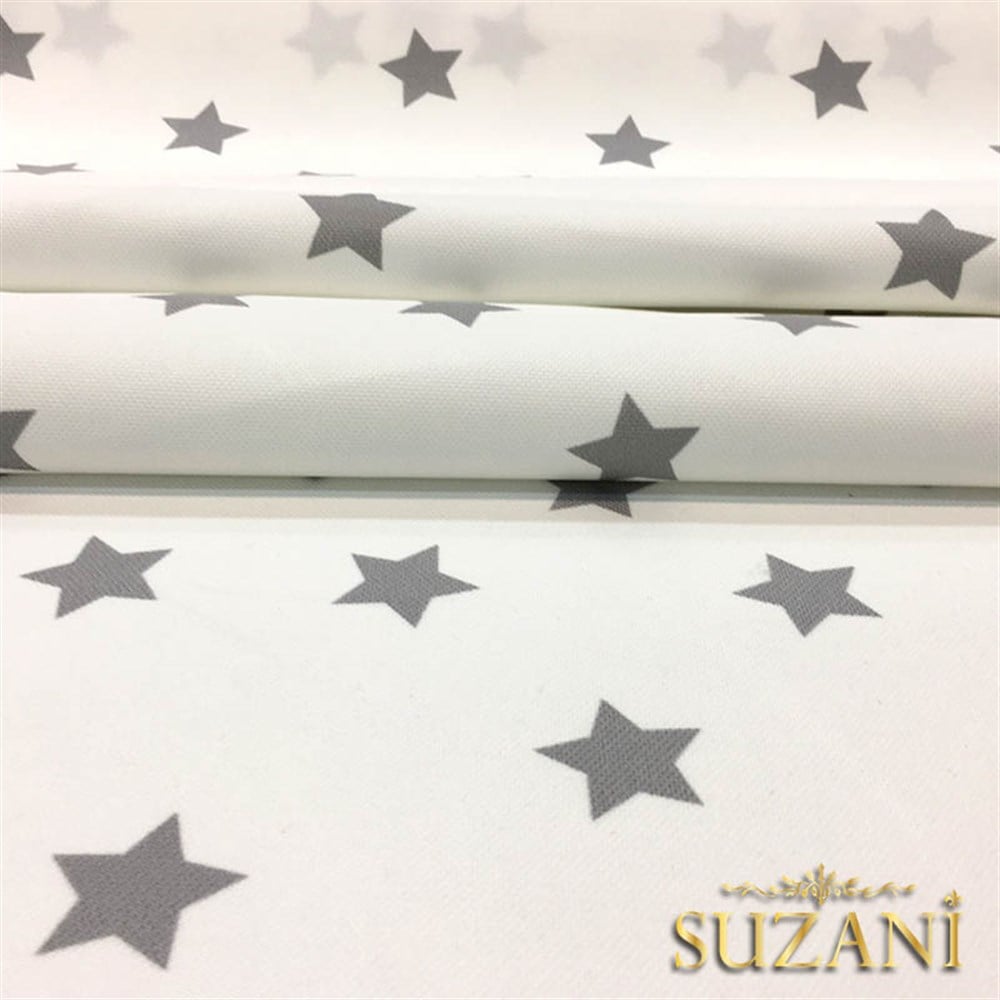 Beyaz Zemin Gri Dağınık Yıldız Döşemelik Kumaş