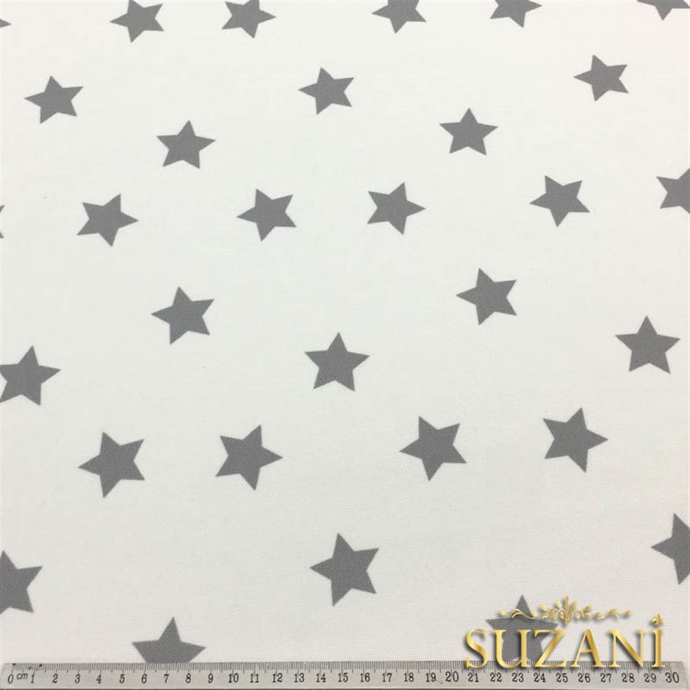 Beyaz Zemin Gri Dağınık Yıldız Döşemelik Kumaş