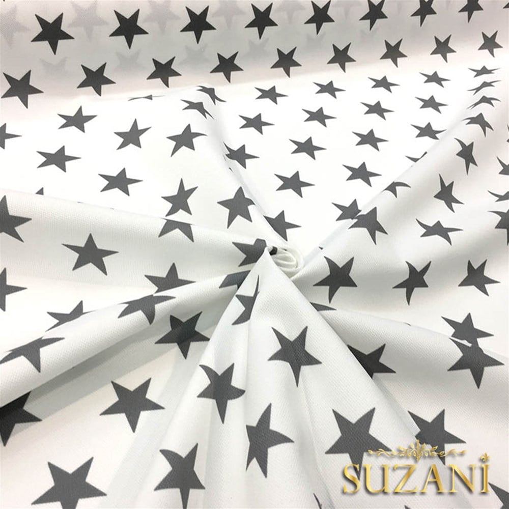 Beyaz Zemin Gri Düz Yıldız Döşemelik Kumaş