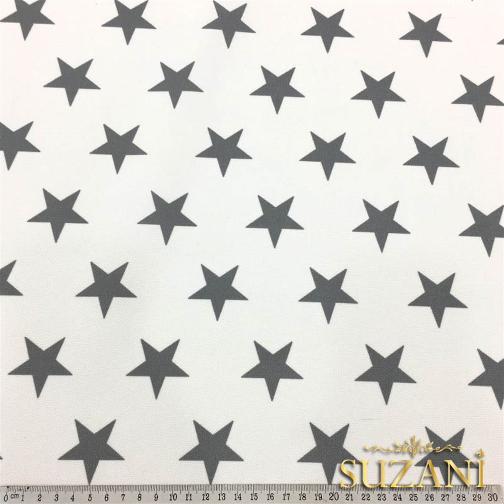 Beyaz Zemin Gri Düz Yıldız Döşemelik Kumaş