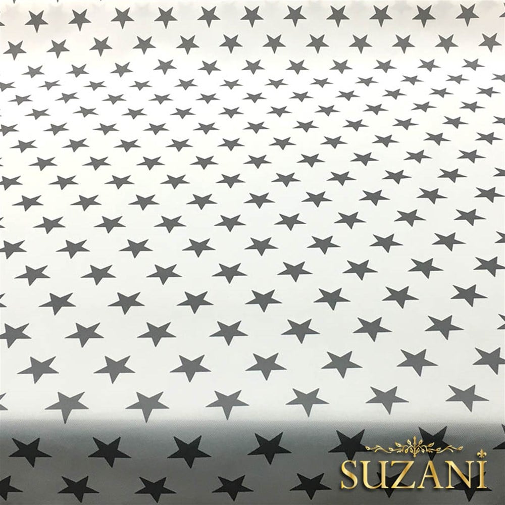 Beyaz Zemin Gri Düz Yıldız Döşemelik Kumaş