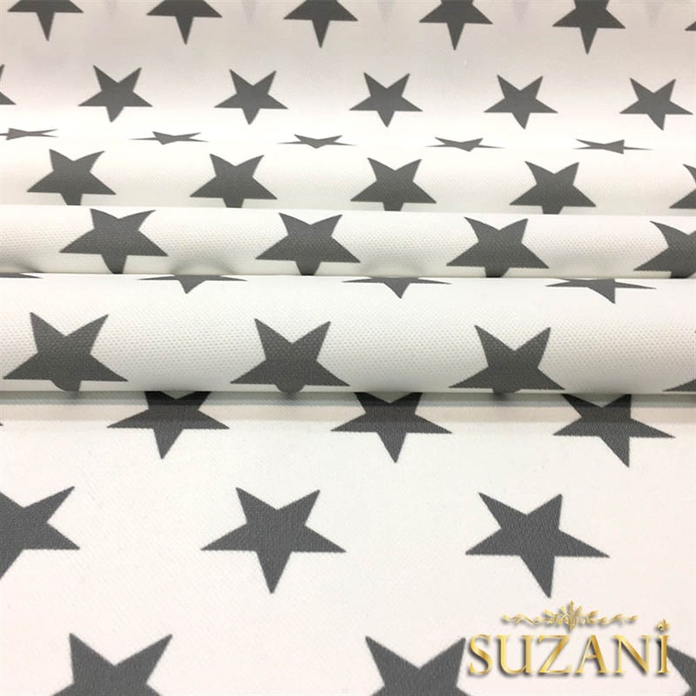 Beyaz Zemin Gri Düz Yıldız Döşemelik Kumaş