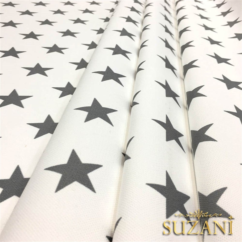 Beyaz Zemin Gri Düz Yıldız Döşemelik Kumaş
